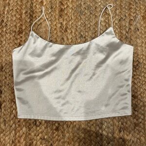 Shiny Cream/white Crop Top